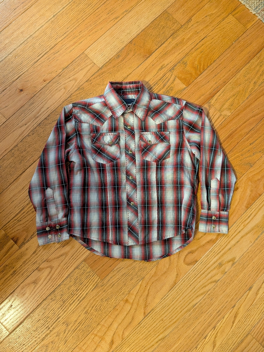 Vintage Wrangler Youth Boys Plaid Flannel Western Pearl Snap Cowboy Rodeo